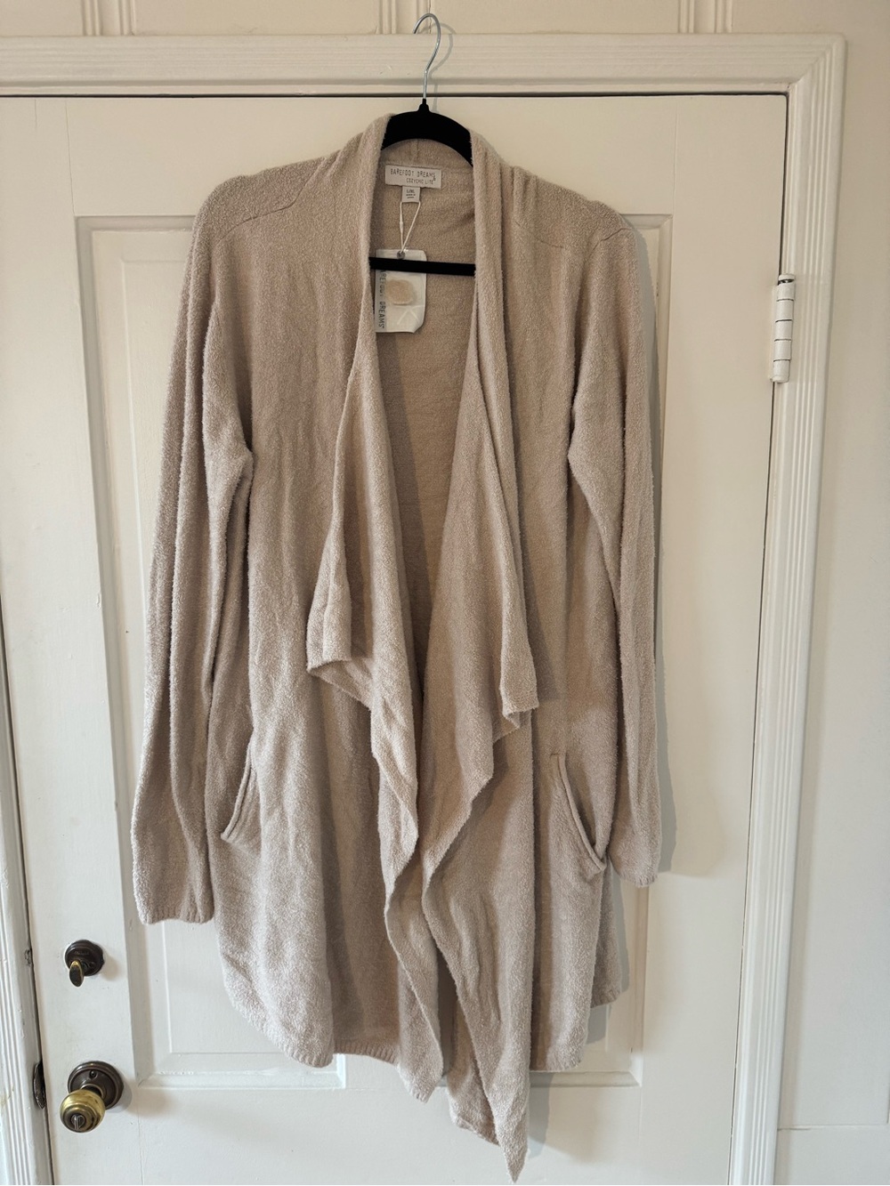 Barefoot Dreams Draped Open-Front Cardigan in Light Beige